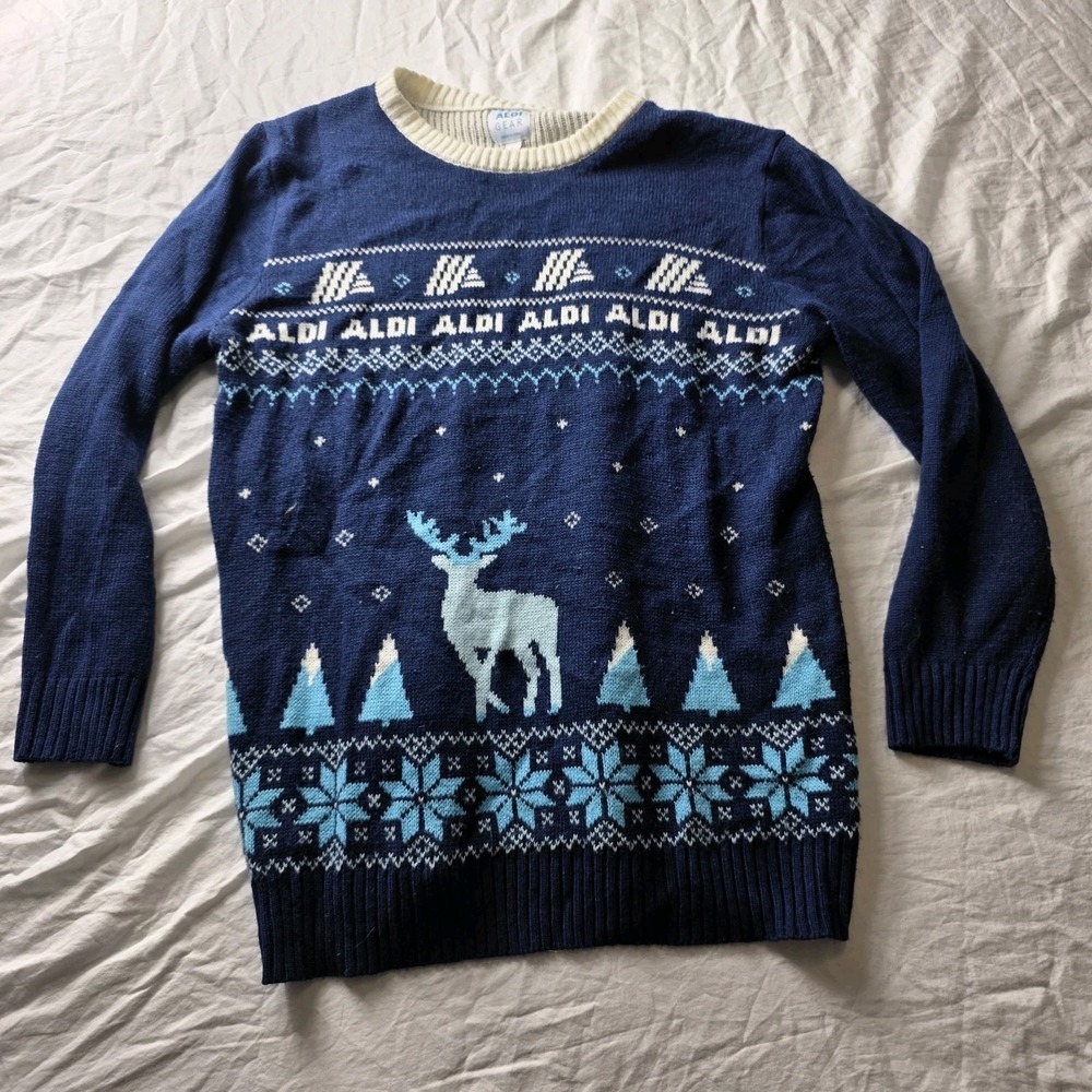 Aldi Gear Women's sweater Ugly Christmas Holiday reindeer blue large